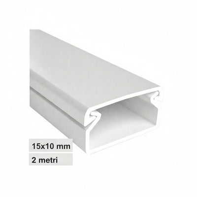 CANALINA PVC 2MT 15X10 BIANCA  CON TAPPO DI CHIUSURA