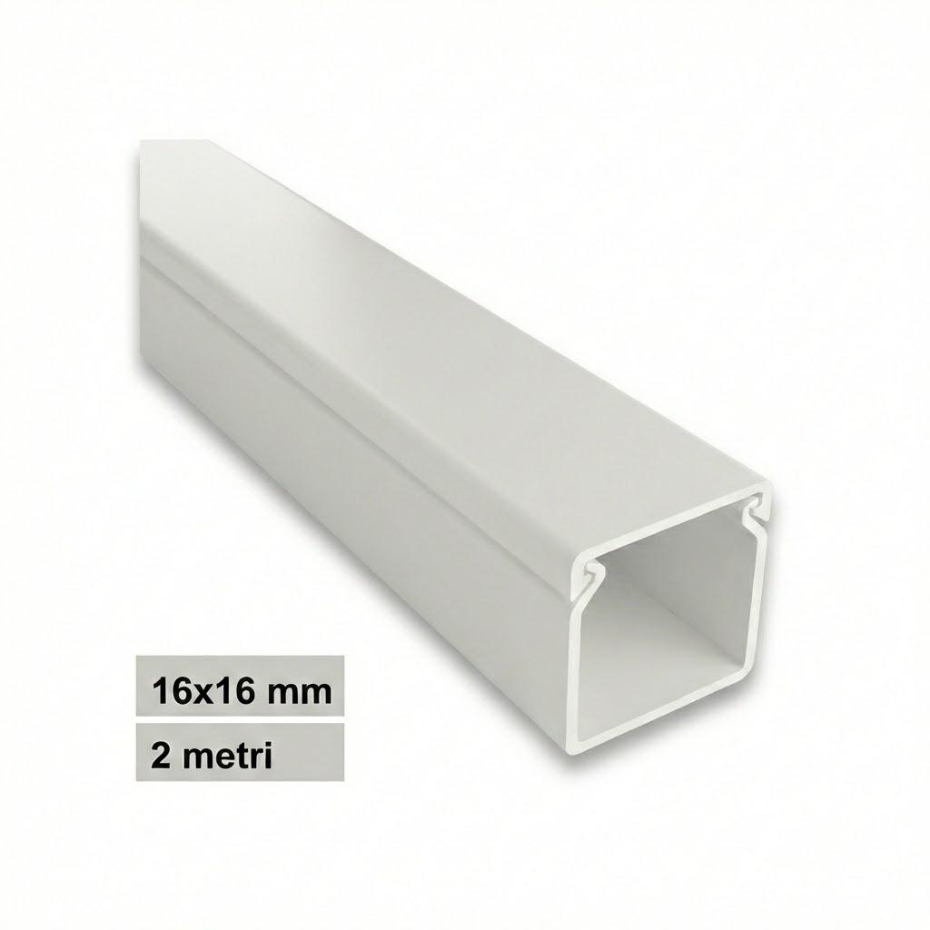 CANALINA PVC 2MT 16X16 BIANCA  CON TAPPO DI CHIUSURA