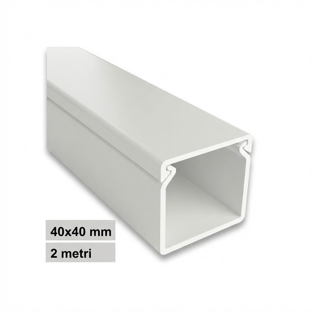 CANALINA PVC 2MT 40X40 BIANCA  CON TAPPO DI CHIUSURA