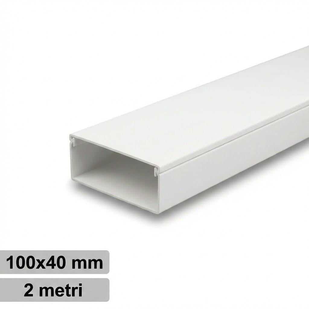 CANALINA PVC 2MT 100X40 BIANCA CON TAPPO DI CHIUSURA