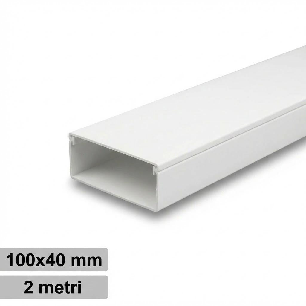 CANALINA PVC 2MT 100X40 BIANCA CON TAPPO DI CHIUSURA