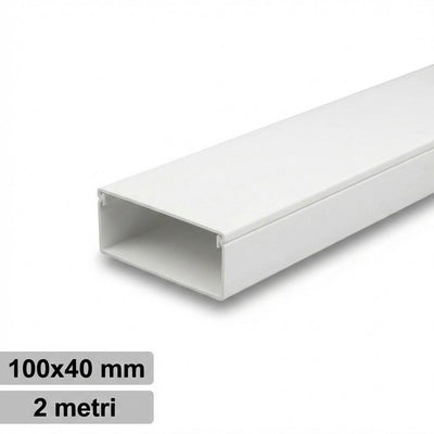 CANALINA PVC 2MT 100X40 BIANCA CON TAPPO DI CHIUSURA