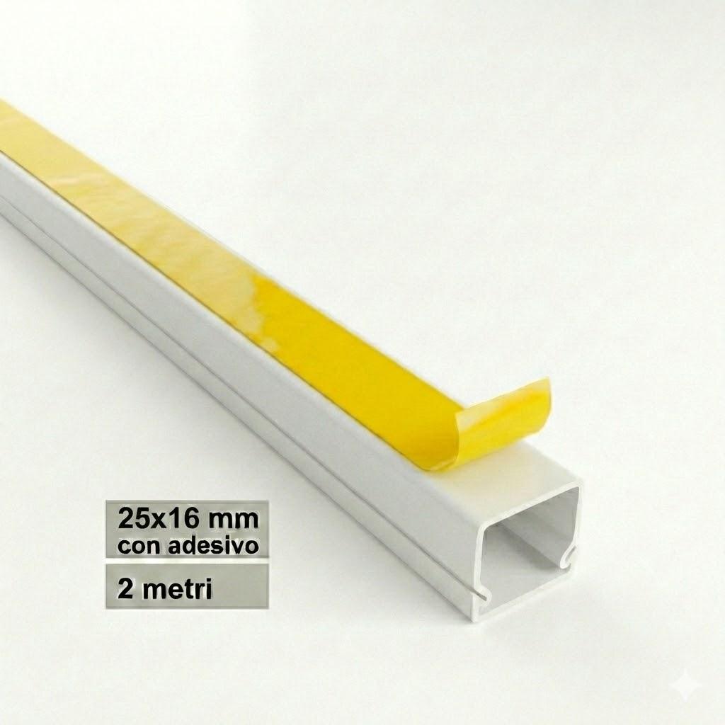 CANALINA ADESIVA 25X16 2MT BIANCA CON TAPPO DI CHIUSURA