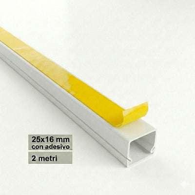 CANALINA ADESIVA 25X16 2MT BIANCA CON TAPPO DI CHIUSURA