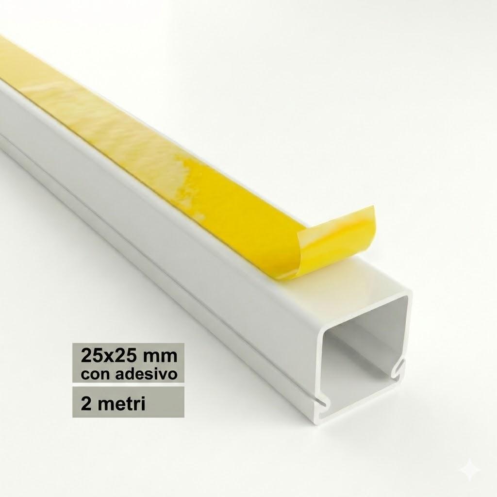 CANALINA ADESIVA 25X25 2MT BIANCA CON TAPPO DI CHIUSURA