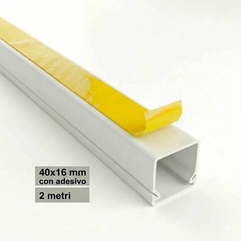 CANALINA ADESIVA 40X16 2MT BIANCA CON TAPPO DI CHIUSURA