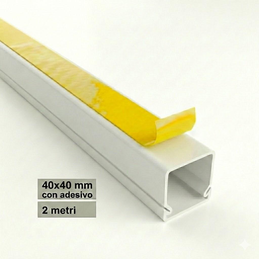 CANALINA ADESIVA 40X40 2MT BIANCA CON TAPPO DI CHIUSURA