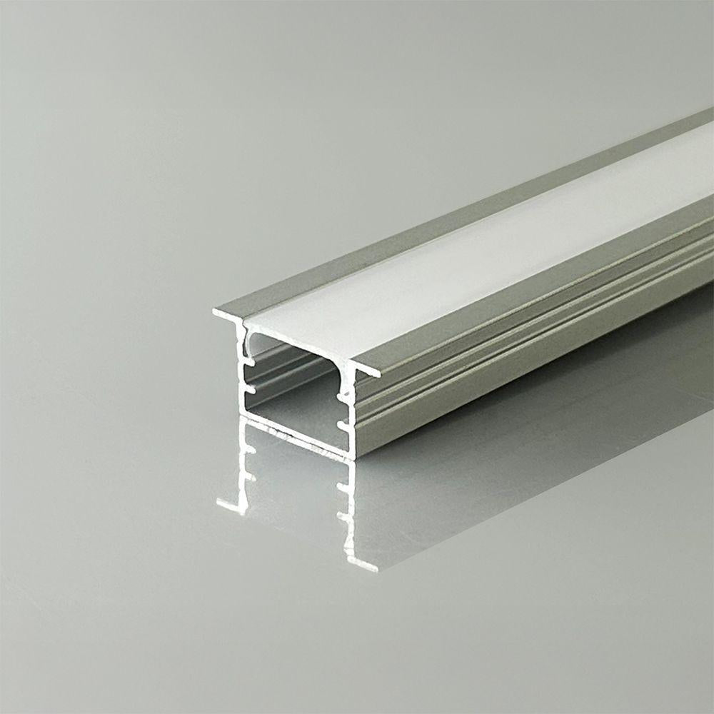 PROFILO LINEARE DA INCASSO PER STRIP LED FINO A 13.2MM, ALLUMINIO SILVER CON COPERTURA OPACA 2000X21X10MM