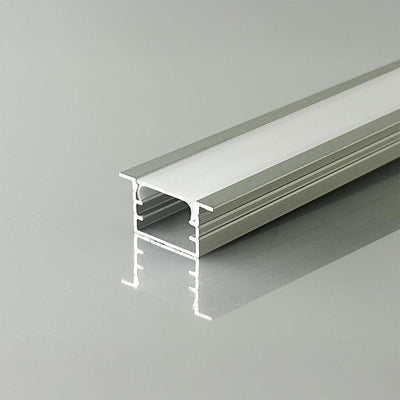 PROFILO LINEARE DA INCASSO PER STRIP LED FINO A 13.2MM, ALLUMINIO SILVER CON COPERTURA OPACA 2000X21X10MM