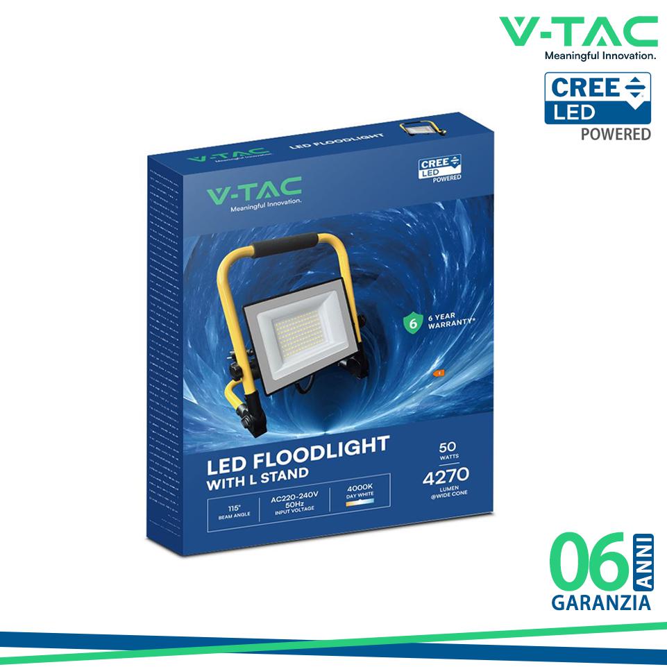 FARO LED DA CANTIERE CHIP CREE 50W CON STAFFA E CAVO 3M 4000K NERO IP65