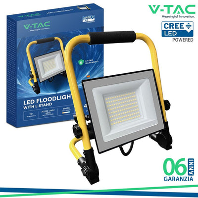 FARO LED DA CANTIERE CHIP CREE 50W CON STAFFA E CAVO 3M 6500K NERO IP65