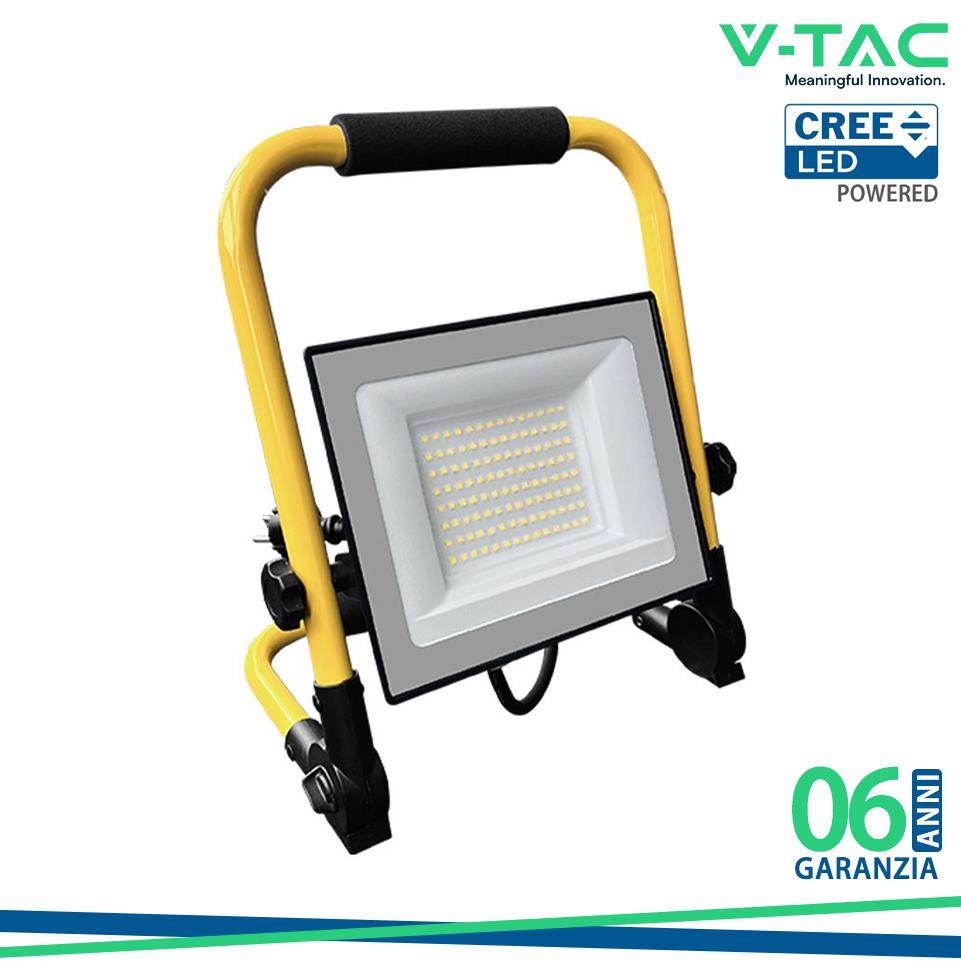 FARO LED DA CANTIERE CHIP CREE 50W CON STAFFA E CAVO 3M 6500K NERO IP65