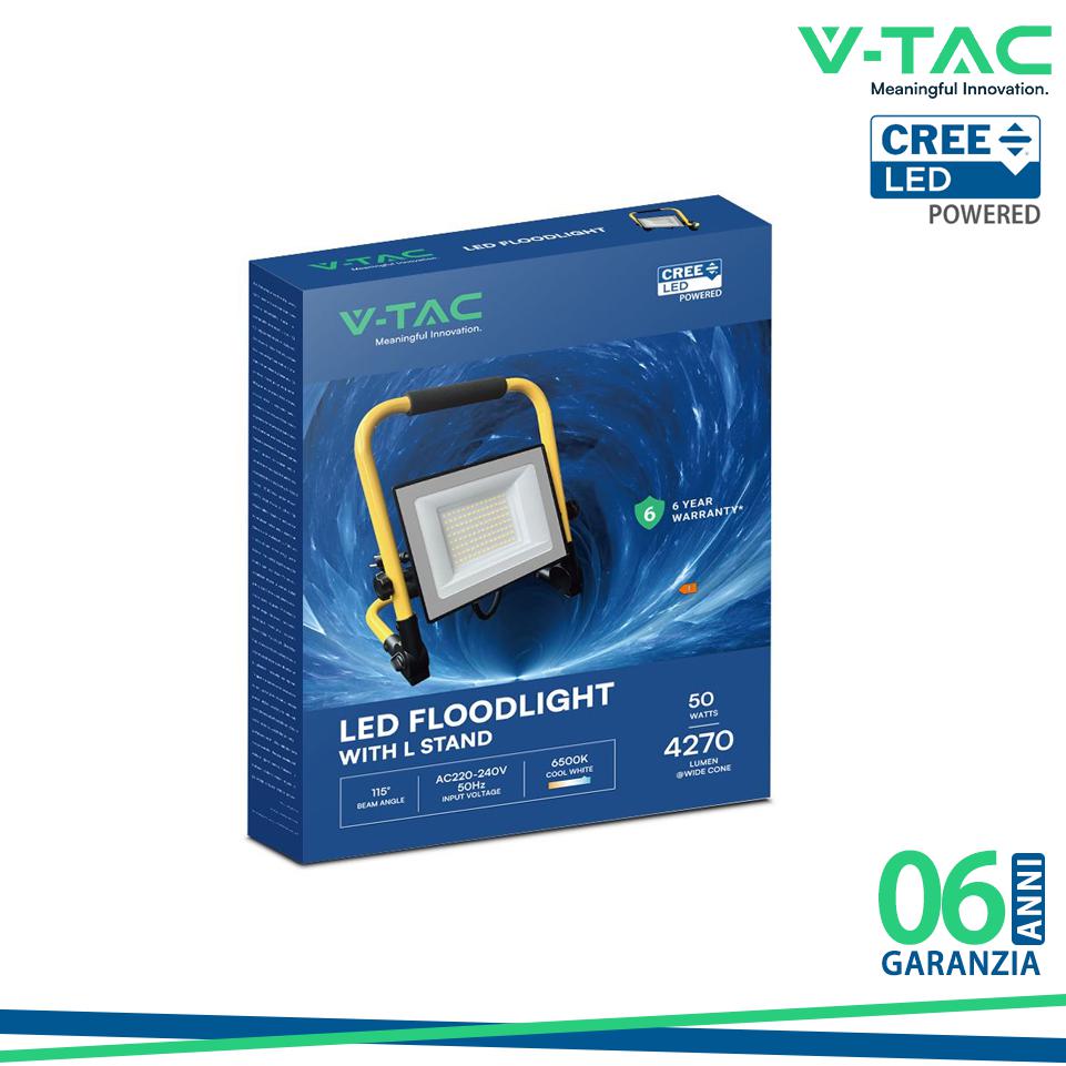 FARO LED DA CANTIERE CHIP CREE 50W CON STAFFA E CAVO 3M 6500K NERO IP65