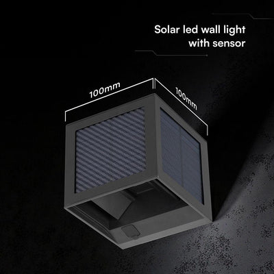 APPLIQUE SOLARE LED DA GIARDINO QUADRATA CON SENSORE PIR E USB NERA CCT IP65