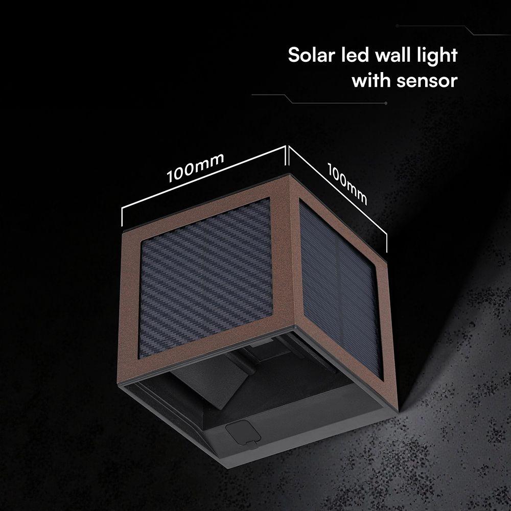 APPLIQUE SOLARE LED DA GIARDINO QUADRATA CON SENSORE PIR E USB MARRONE CCT IP65