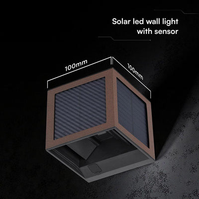 APPLIQUE SOLARE LED DA GIARDINO QUADRATA CON SENSORE PIR E USB MARRONE CCT IP65