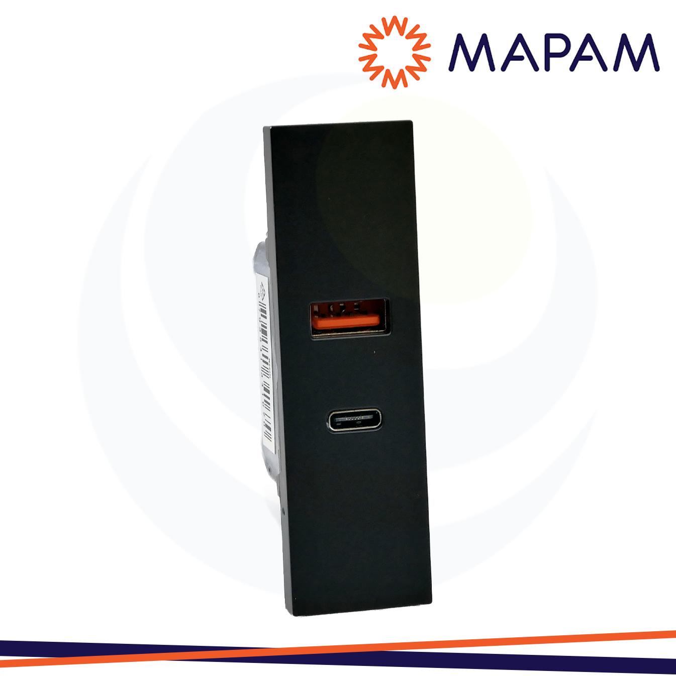 DOPPIA PRESA USB A+C NERO      LINEA ZEN