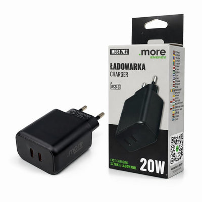 CARICATORE USB-C DA 20W CON 2  NERO