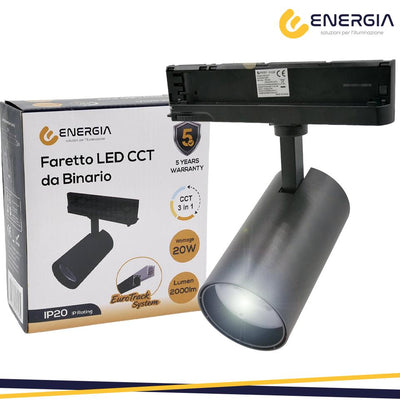 PROIETTORE TRACK 4LINEE 20W CCT CRI>90 NERO GARANZIA 5ANNI