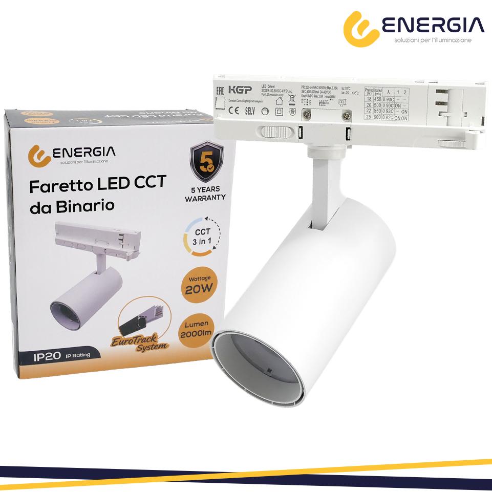 PROIETTORE TRACK 4LINEE 20W CCT CRI>90 BIANCO GARANZIA 5ANNI
