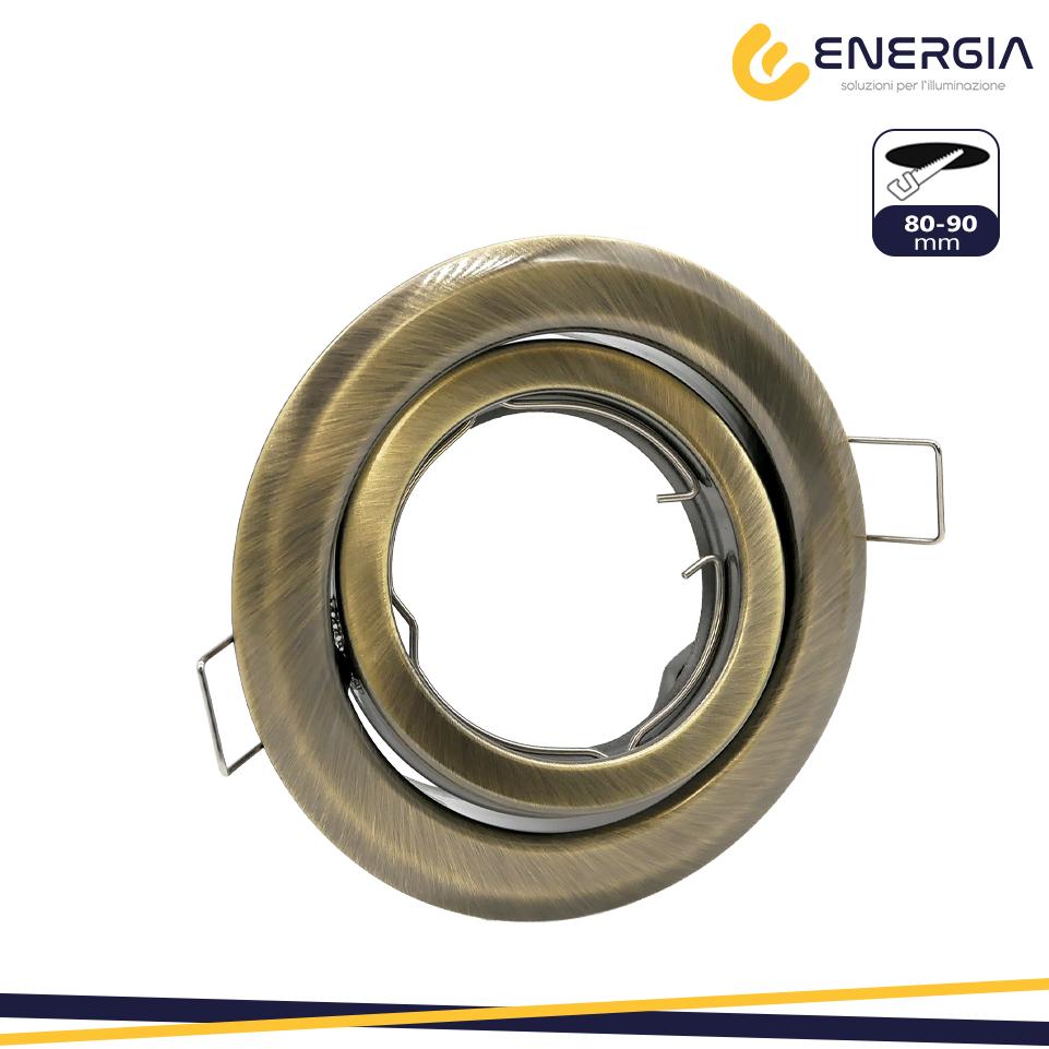 FARETTO INCASSO GU10 OTTONE OPACO ORIENTABILE FORO 80-90MM