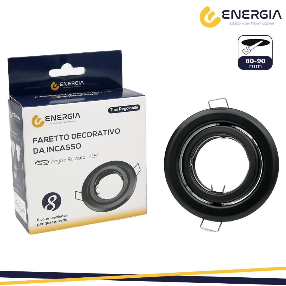 FARETTO INCASSO GU10 NERO OPACO ORIENTABILE FORO DA 80-90MM