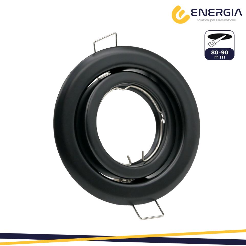 FARETTO INCASSO GU10 NERO OPACO ORIENTABILE FORO DA 80-90MM