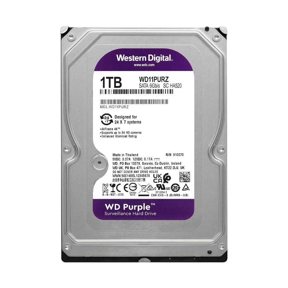 HD WD SATA3 1TB 3.5" PURPLE INTELLIPOWER 64MB CACHE 24X7