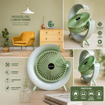 VENTILATORE DA TAVOLO RICARICABILE 5W D.14 LED RGB VERDE