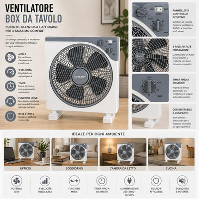 VENTILATORE A SCATOLA QUADRATO BIANCO DIAM.37CM 45W