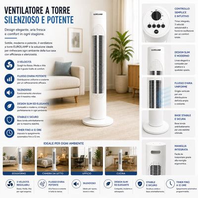 VENTILATORE A TORRE BIANCO 50W 83CM