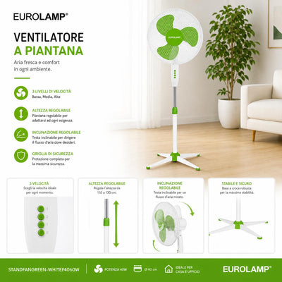 VENTILATORE DA TERRA VERDE-BIANCO DIAM.40CM 60W