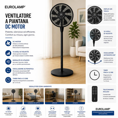 VENTILATORE A PIANTANA MOTORE  DC 40CM 25W NERO CON TELEC.