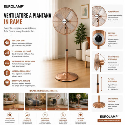 VENTILATORE DA TERRA IN RAME 40CM 50W