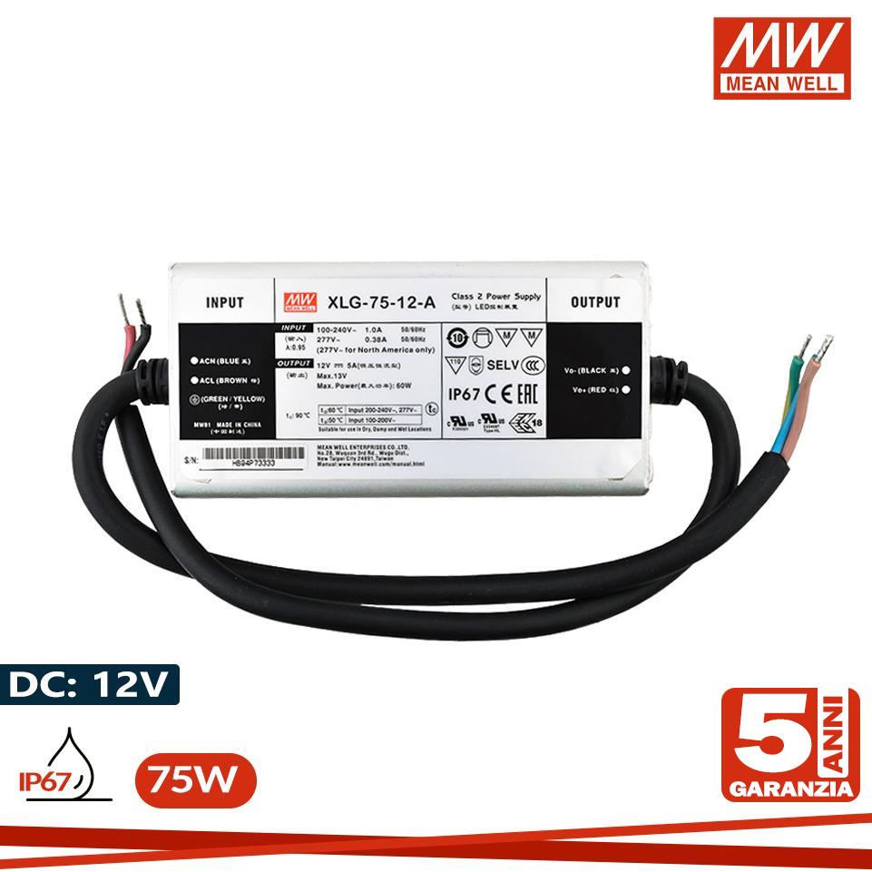 ALIMENTATORE MEANWELL 75W 12V  IP67 SERIE XLG