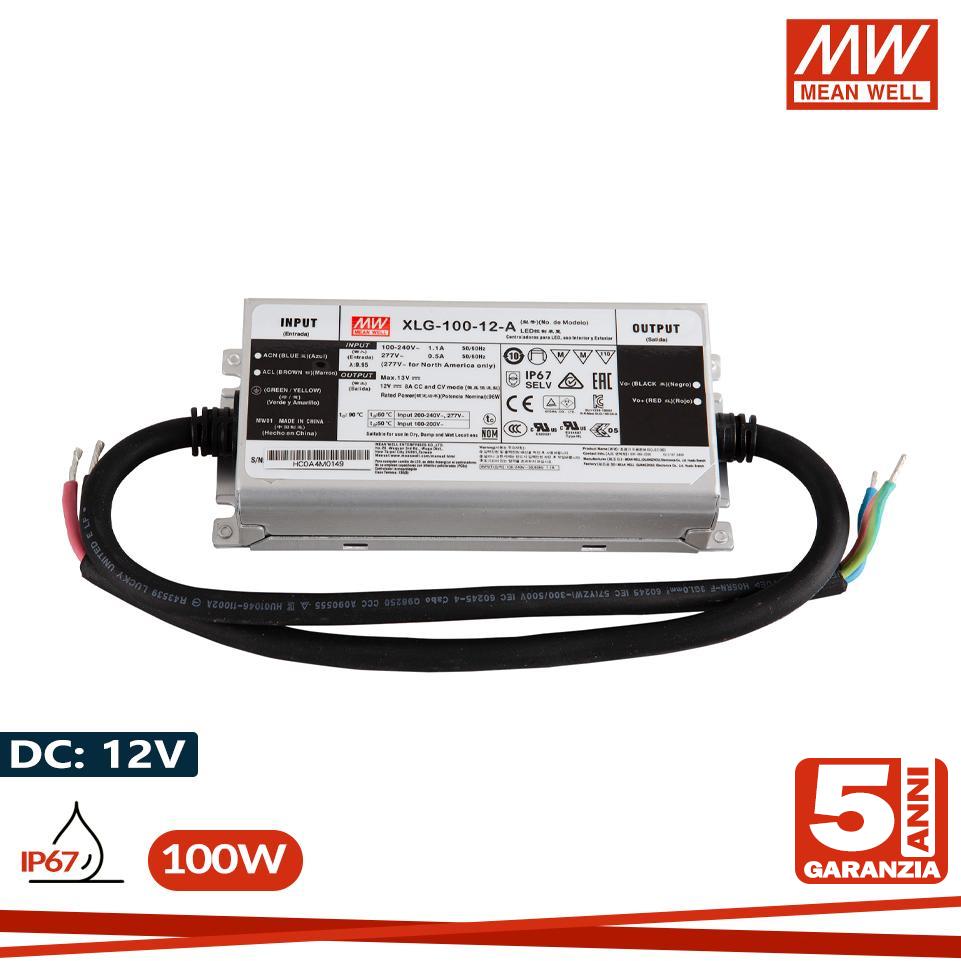 ALIMENTATORE MEANWELL 100W 12V IP67 SERIE XLG