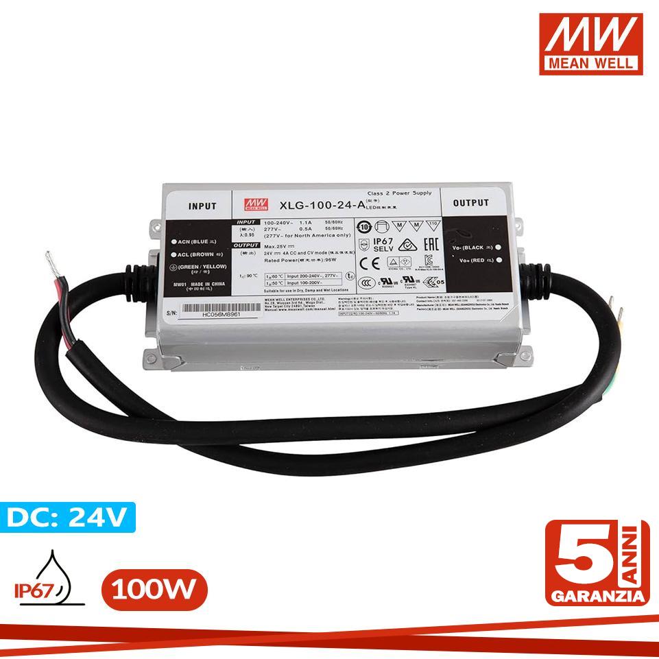 ALIMENTATORE MEANWELL 100W 24V IP67 SERIE XLG
