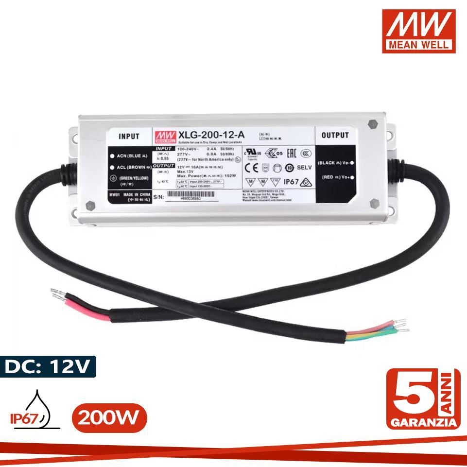 ALIMENTATORE MEANWELL 200W 12V IP67 SERIE XLG