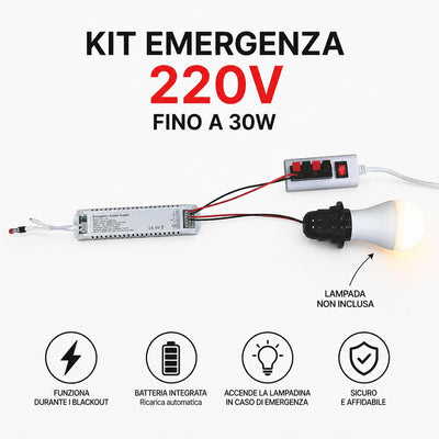 KIT EMERGENZA A 220V MAX 30W BATT.2600MAH 16X3,7X2H CM