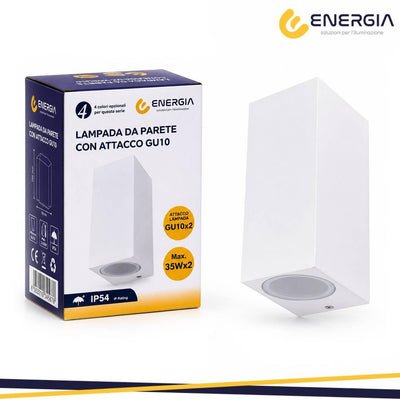 PORTAFARETTO DA MURO 2XGU10 ALLUMINIO IP54 RETTANG. BIANCO