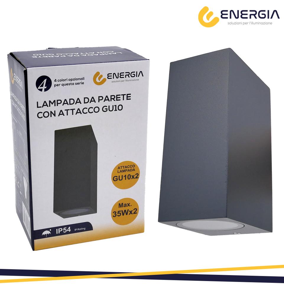 PORTAFARETTO DA MURO 2XGU10 ALLUMINIO IP54 RETTANG. GRIGIO