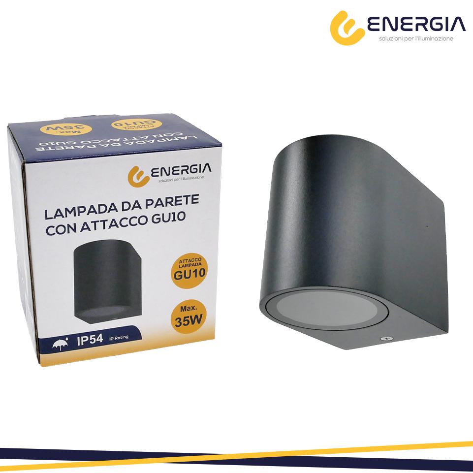 PORTAFARETTO DA MURO GU10 ALLUMINIO IP54 ROTONDO NERO
