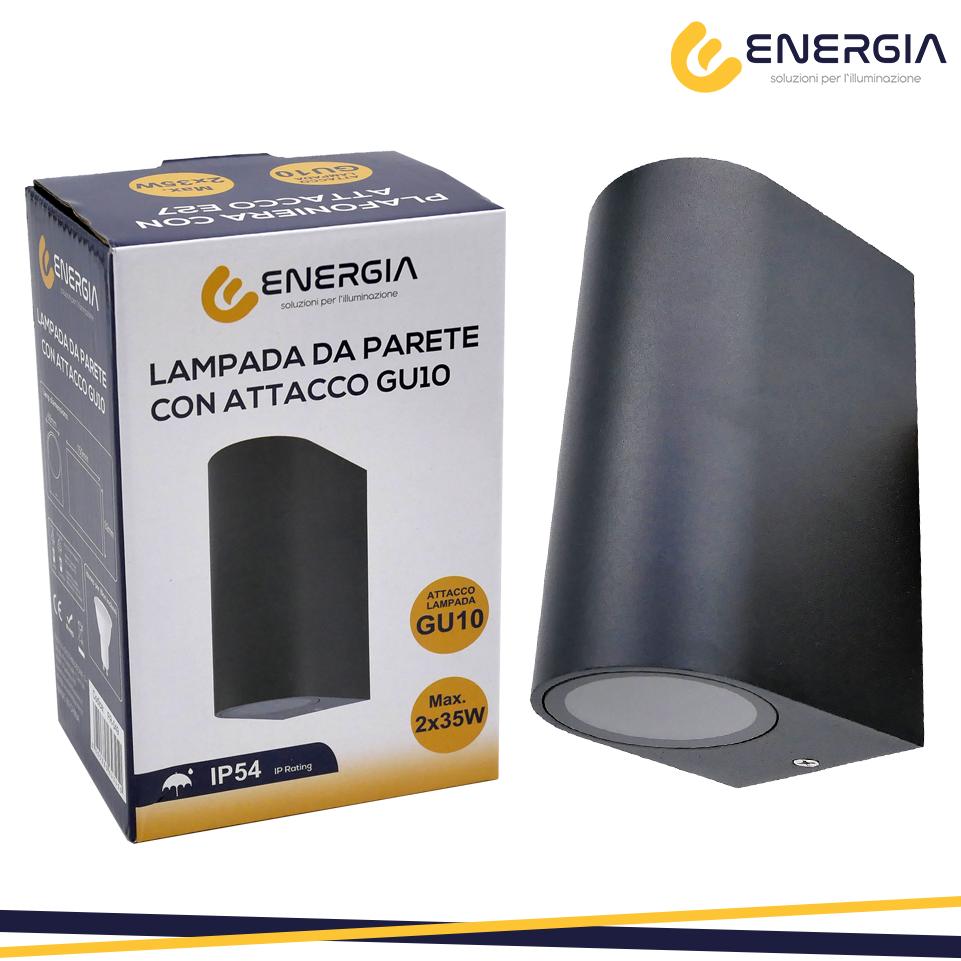 PORTAFARETTO DA MURO 2XGU10 ALLUMINIO IP54 ROTONDO NERO