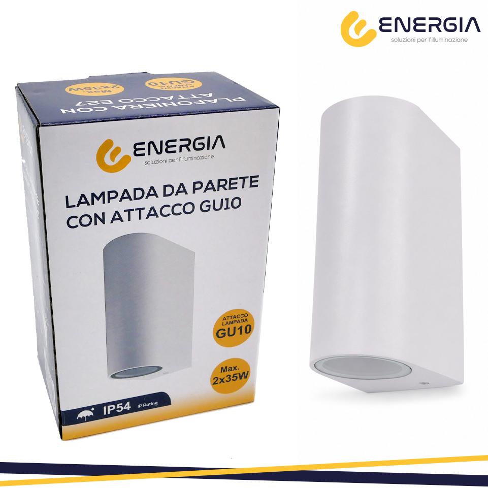 PORTAFARETTO DA MURO 2XGU10 ALLUMINIO IP54 ROTONDO BIANCO