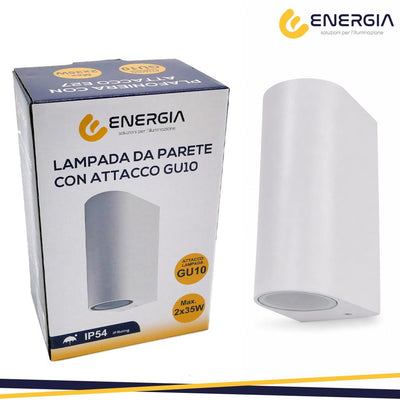 PORTAFARETTO DA MURO 2XGU10 ALLUMINIO IP54 ROTONDO BIANCO