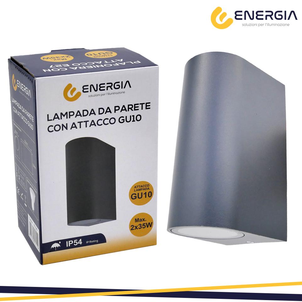 PORTAFARETTO DA MURO 2XGU10 ALLUMINIO IP54 ROTONDO GRIGIO