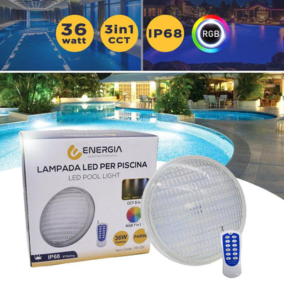 LAMPADA DA PISCINA PAR56 RGB+CCT 36W IP68 CON TELECOMANDO
