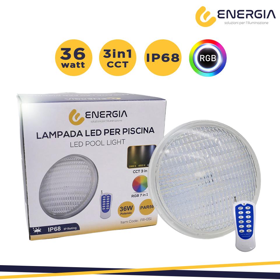 LAMPADA DA PISCINA PAR56 RGB+CCT 36W IP68 CON TELECOMANDO