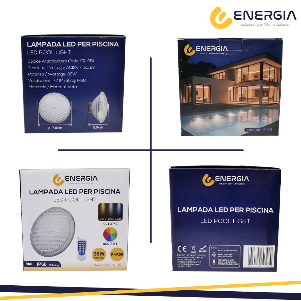 LAMPADA DA PISCINA PAR56 RGB+CCT 36W IP68 CON TELECOMANDO
