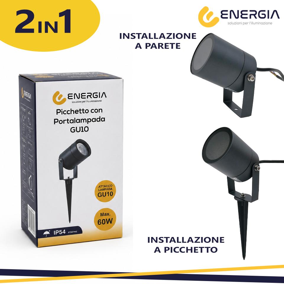 PICCHETTO/LAMPADA 2IN1 DA GIARDINO GU10, IP55,GRIGIO
